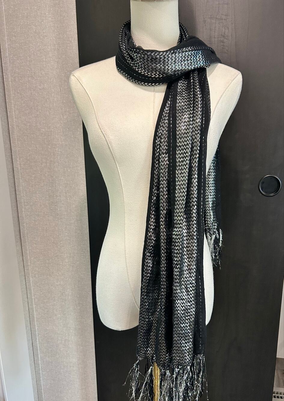Scarf Black Silver Glitter Shawl Formal Bling Y2K Whimsy Goth Boho Chic Glamour